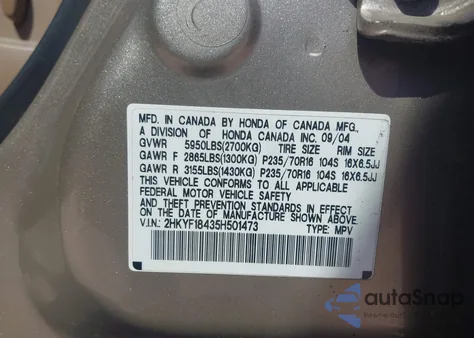 2005 Honda Pilot Ex из США, поврежденный, VIN 2HKYF18435H501473